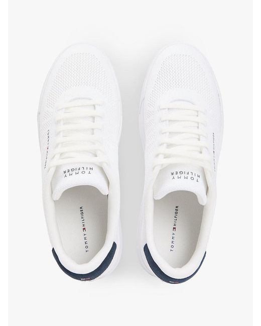 Tommy Hilfiger White Logo Knit Court Trainers for men