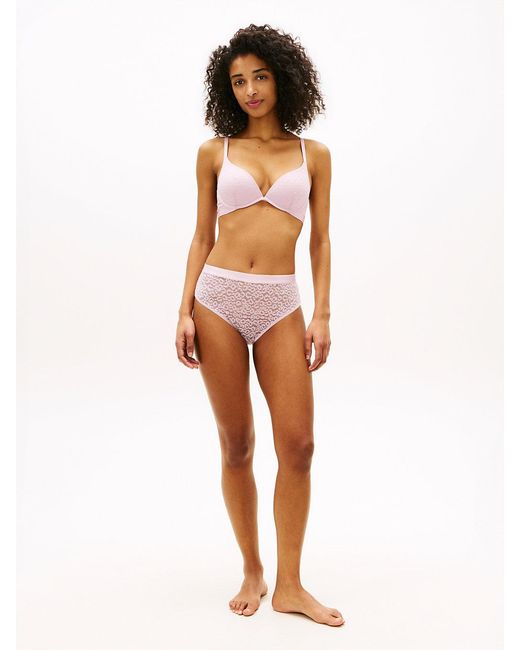 Tommy Hilfiger White Leopard Lace Plunge Push-Up Bra
