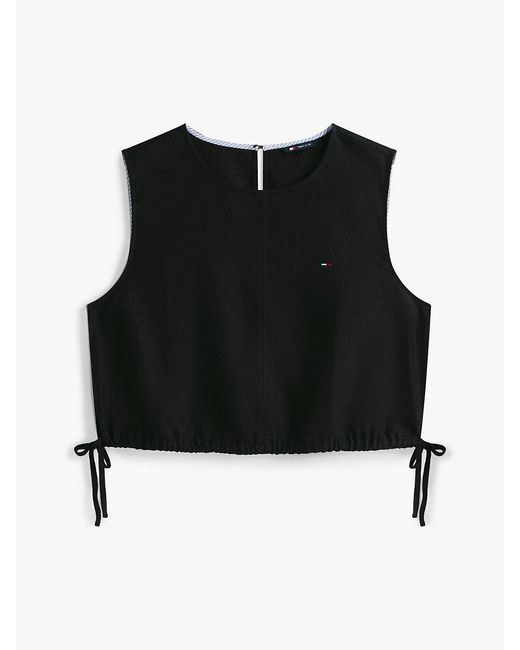 Tommy Hilfiger Black Side Tie Linen Blend Sleeveless Blouse