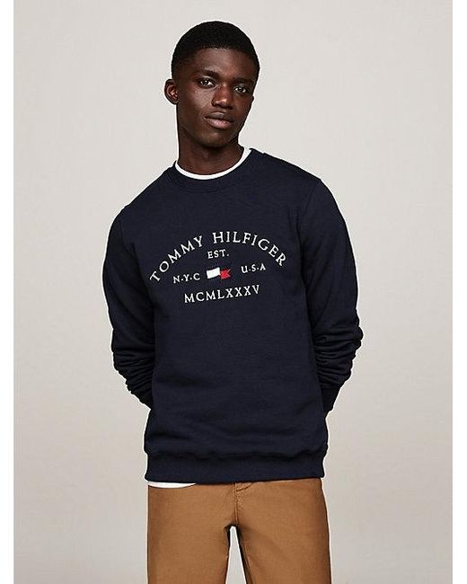 Tommy Hilfiger Rundhals-Sweatshirt Mit Aufgesticktem Logo in Blue für Herren