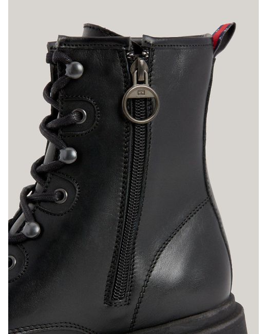 Tommy Hilfiger Black Chunky Leather Lace-up Boots