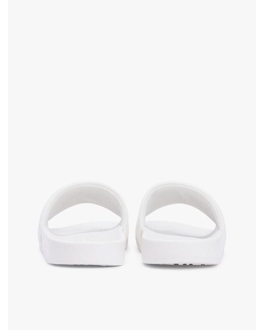 Tommy Hilfiger White Logo Embroidery Canvas Pool Slides