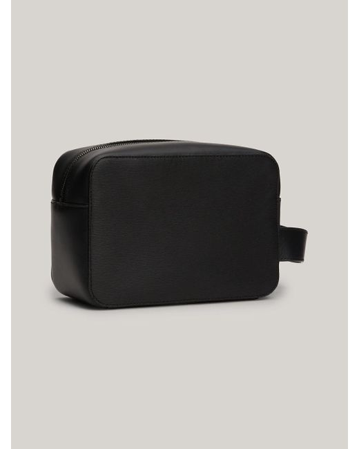 Tommy Hilfiger Black Premium Business Leather Washbag for men