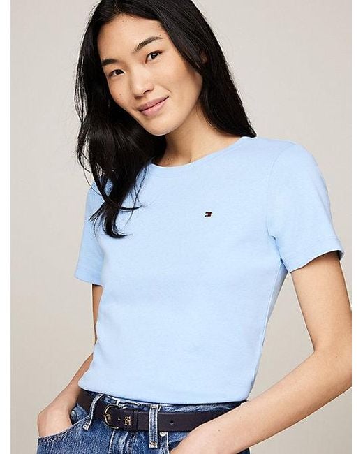 Camiseta de corte slim con logo bordado Tommy Hilfiger de color Blue