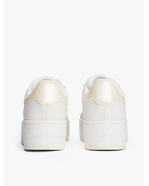 Zapatillas De Plataforma Dentada Con Piel Tommy Hilfiger de color White
