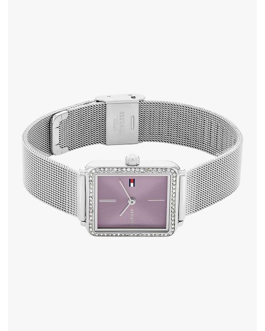 Tommy Hilfiger Metallic Lavender Dial Crystal-embellished Mesh Strap Watch