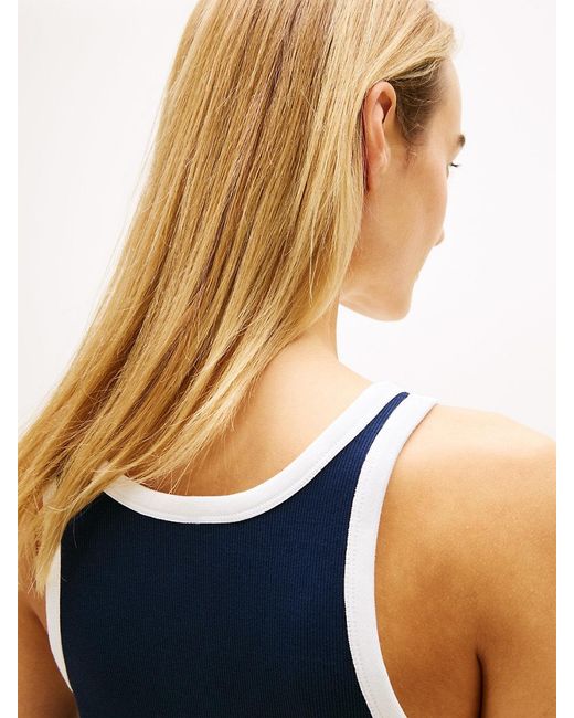 Tommy Hilfiger Blue Contrast Trim Slim Midi Bodycon Dress