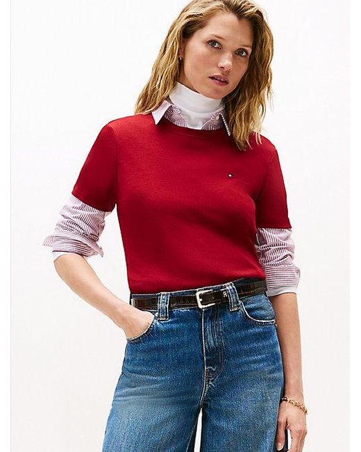 Tommy Hilfiger Slim Fit T-shirt Met Ronde Hals in het Red