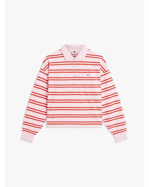 Tommy Hilfiger Red 1985 Relaxed Fit Stripe Long Sleeve Polo Shirt