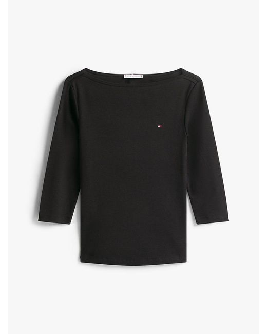 Tommy Hilfiger Black Slim Three-quarter Sleeve Boat Neck T-shirt