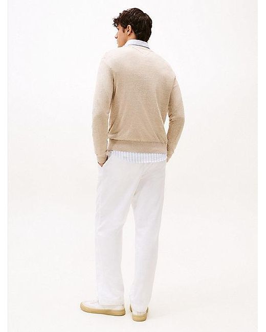 Jersey De Mezcla De Lino Con Cuello Redondo Tommy Hilfiger de hombre de color White