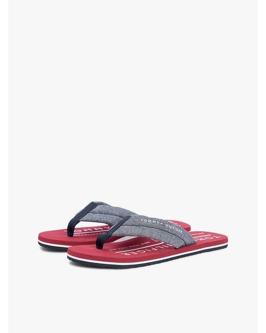Tommy Hilfiger White Pure Linen Chambray Jacquard Flip-Flops for men