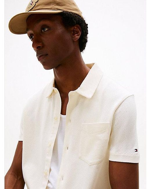 Tommy Hilfiger Regular Opengebreid Overhemd Met Korte Mouwen in het White voor heren