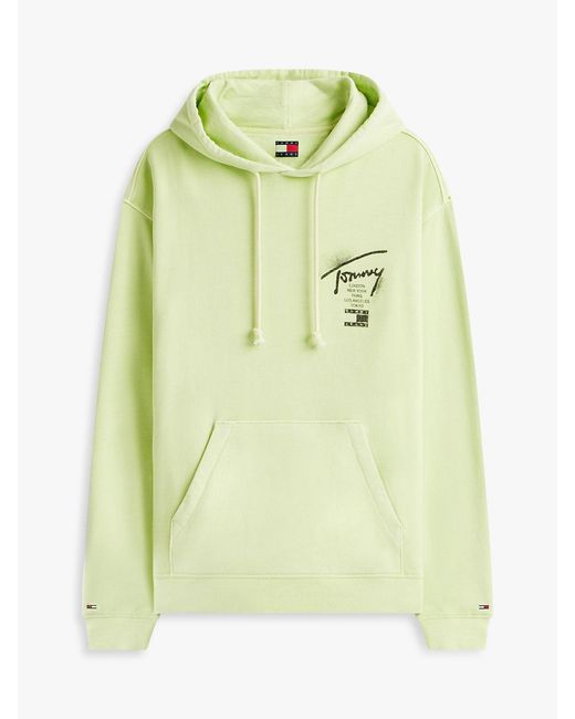 Tommy Hilfiger Green Signature Back Logo Washed Relaxed Hoody for men