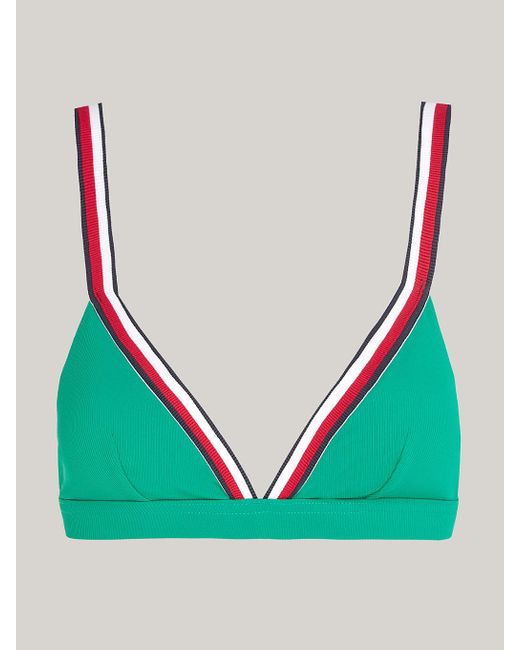 Tommy Hilfiger Green Global Stripe Padded Triangle Bikini Top