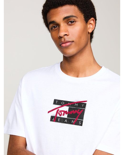 T-shirt à col ras-du-cou et logo Tommy Hilfiger pour homme en coloris White