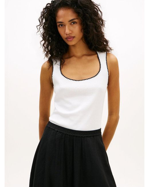 Tommy Hilfiger White Contrast Stitch Ribbed Slim Tank Top