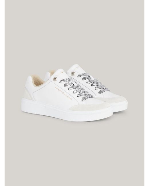 Tommy Hilfiger White Logo Leather Court Trainers