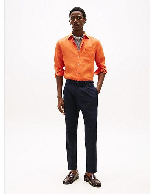 Tommy Hilfiger Regular Fit Hemd Aus Reinem Leinen in Orange für Herren