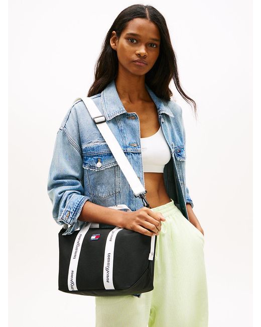 Tommy Hilfiger Black Essential Repeat Logo Crossbody Tote Bag