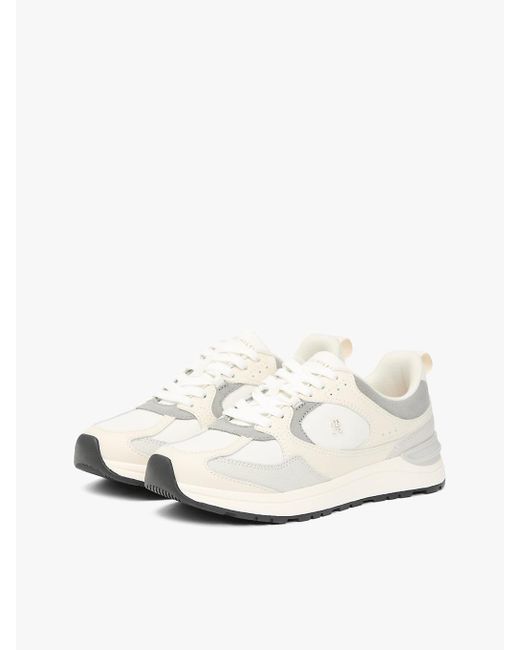 Tommy Hilfiger White Th Monogram Leather Mixed Texture Trainers