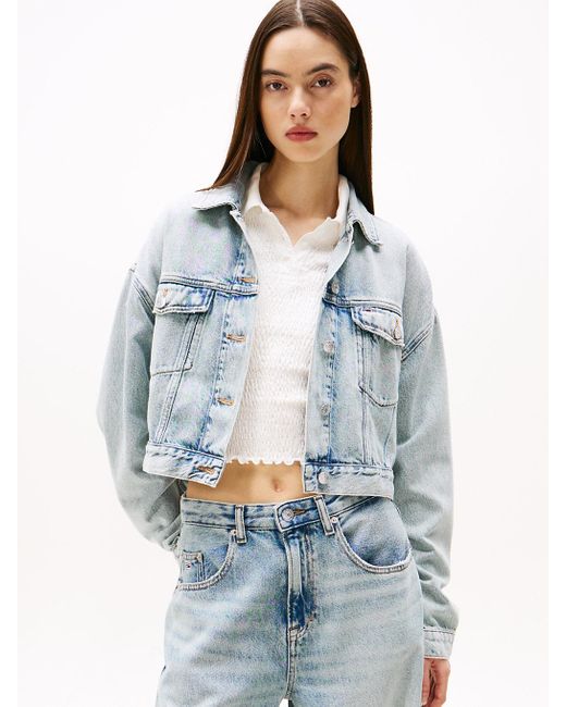 Tommy Hilfiger Blue Lightweight Trucker Cropped Jean Jacket