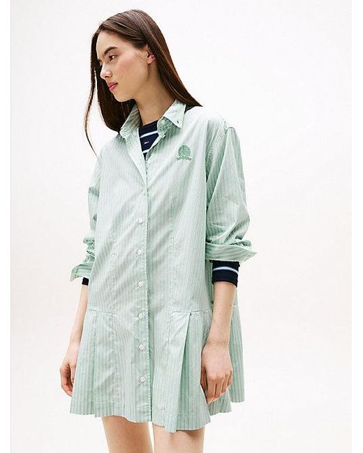 Vestido Camisero Midi Amplio Con Logo Tommy Hilfiger de color White