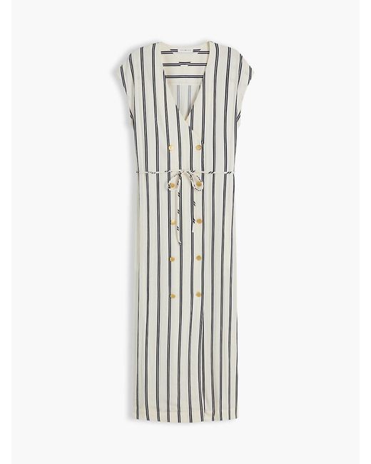 Tommy Hilfiger White Tone Button Stripe Midi Dress