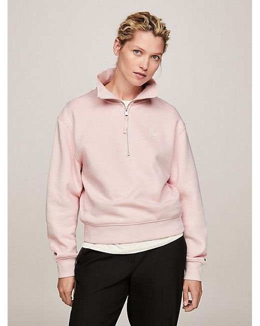 Tommy Hilfiger Cropped Sweatshirt Met Rits En Th-monogram in het Pink