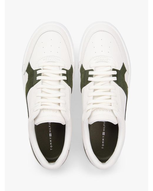 Tommy Hilfiger White Leather Contrast Panel Court Trainers for men