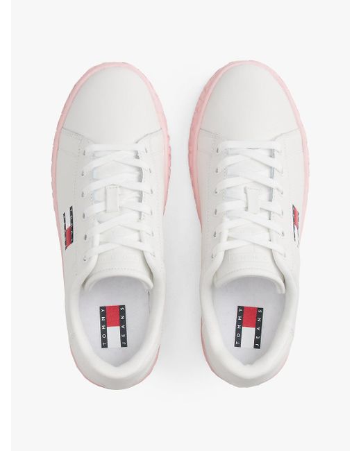 Baskets Avec Cuir À Logo En Relief Tommy Hilfiger en coloris Pink