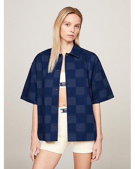 Tommy Hilfiger Uniseks Boxy Overhemd Met Checkerboard-patroon in het Blue voor heren