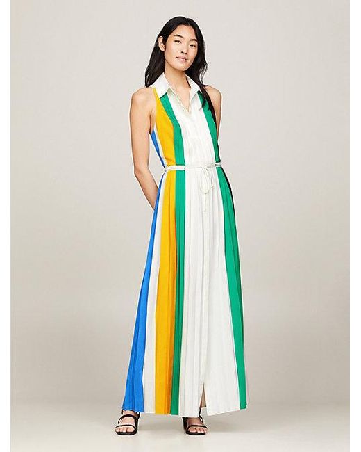 Tommy Hilfiger Geplooide Maxi-jurk Met Colour-blocking in het Blue