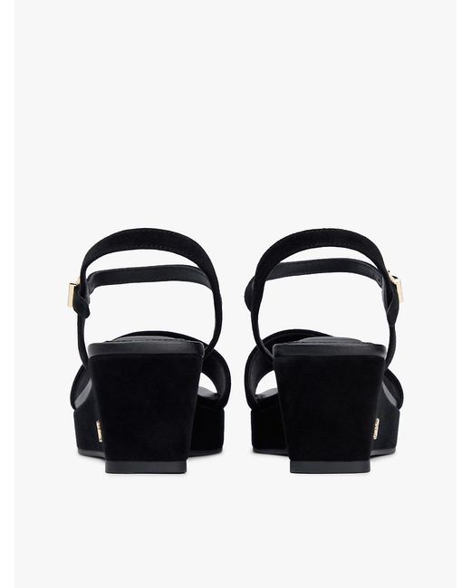Tommy Hilfiger Black Suede Th Monogram Wedge Sandals