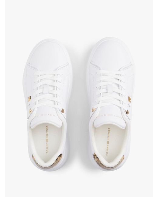 Tommy Hilfiger White Snake Print Heel Leather Platform Trainers