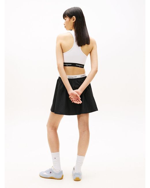Tommy Hilfiger Blue Repeat Logo Tape Poplin Mini Skirt
