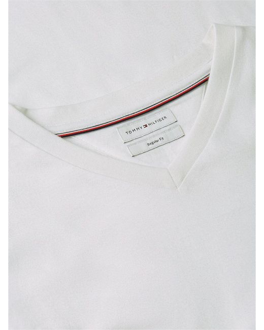 Tommy Hilfiger White Flag Embroidery V-neck T-shirt for men