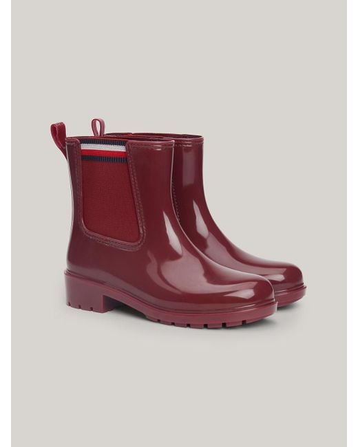 Tommy Hilfiger Red Signature Elastic Cleat Rain Boots