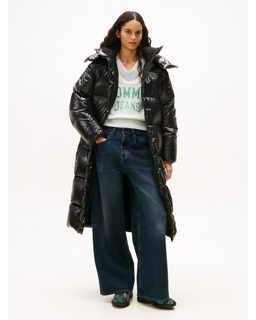 Tommy Hilfiger Black Shiny Down Longline Alaska Puffer Coat