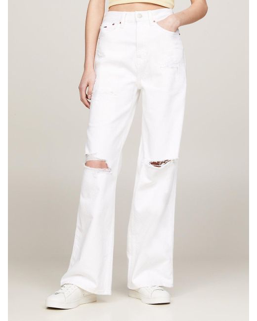 Tommy Hilfiger White Claire High Rise Wide Leg Distressed Jeans