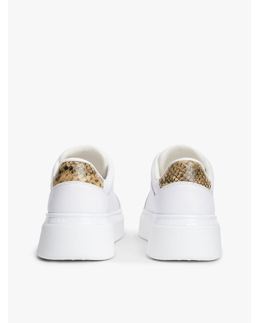 Tommy Hilfiger White Snake Print Heel Leather Platform Trainers