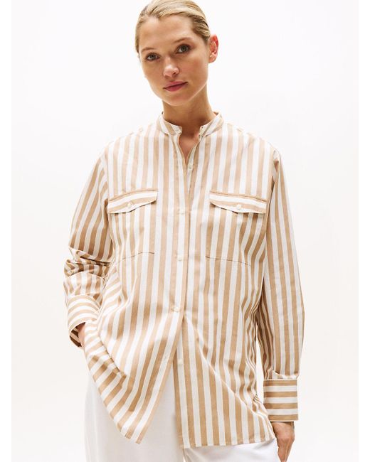 Tommy Hilfiger Natural Collarless Poplin Shirt