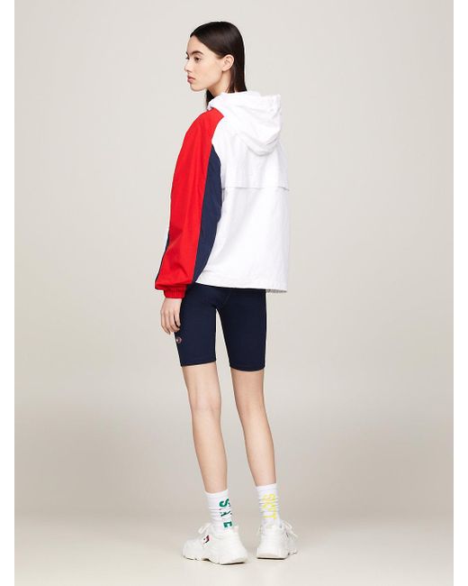 Tommy Hilfiger White Colour-blocked Hooded Chicago Windbreaker