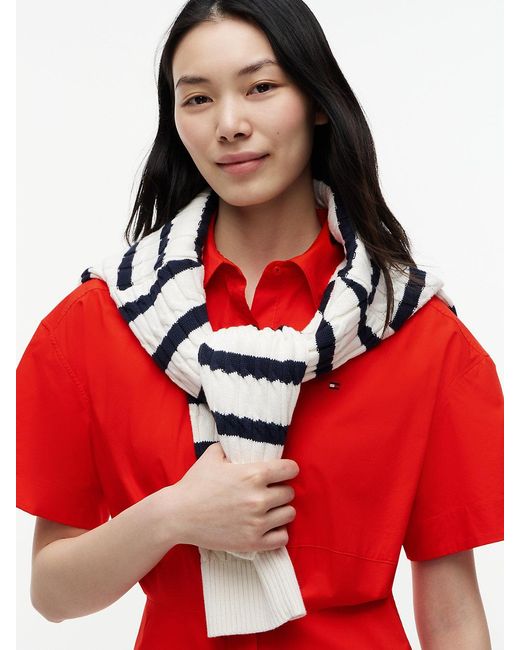 Tommy Hilfiger Red Fit And Flare Poplin Midi Shirt Dress