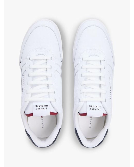 Tommy Hilfiger White Contrast Heel Trainers With Leather for men