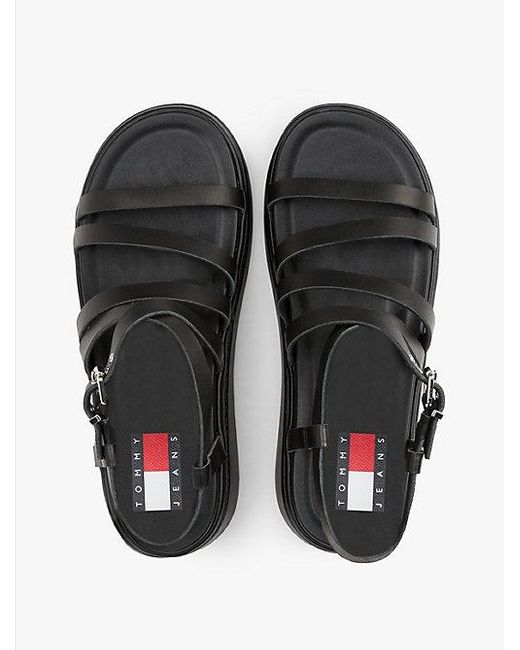 Tommy Hilfiger Leren Platformsandaal Met Bandjes in het Black