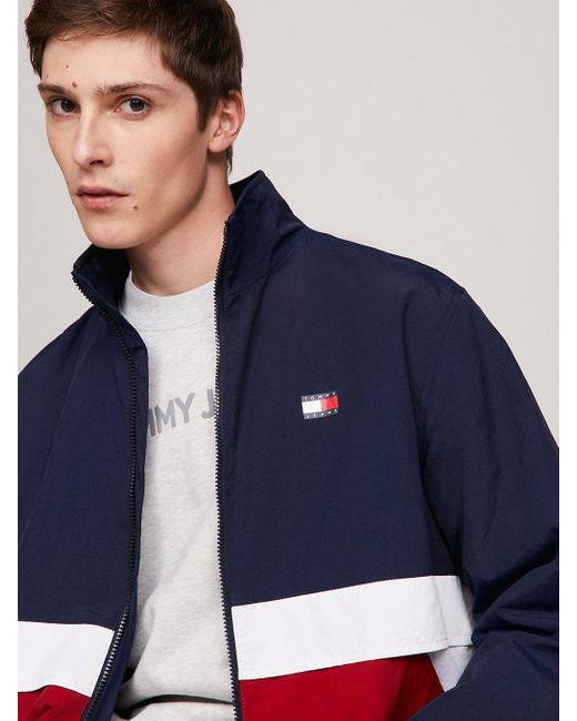 Tommy Hilfiger Blue Essential Colour-blocked Relaxed Bomber Jacket for men