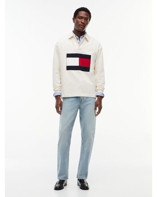 Tommy Hilfiger White Flag Logo Relaxed Rugby Shirt for men