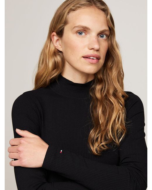 Tommy Hilfiger Black Mock Turtleneck Pleated Midi Dress