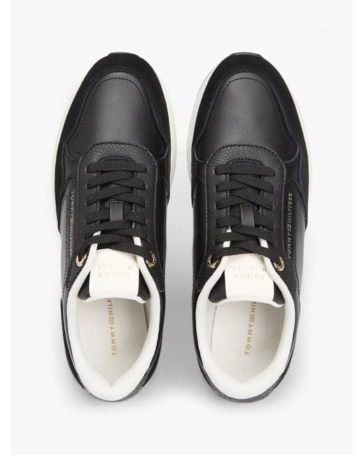 Tommy Hilfiger Black Embossed Th Monogram Leather Trainers